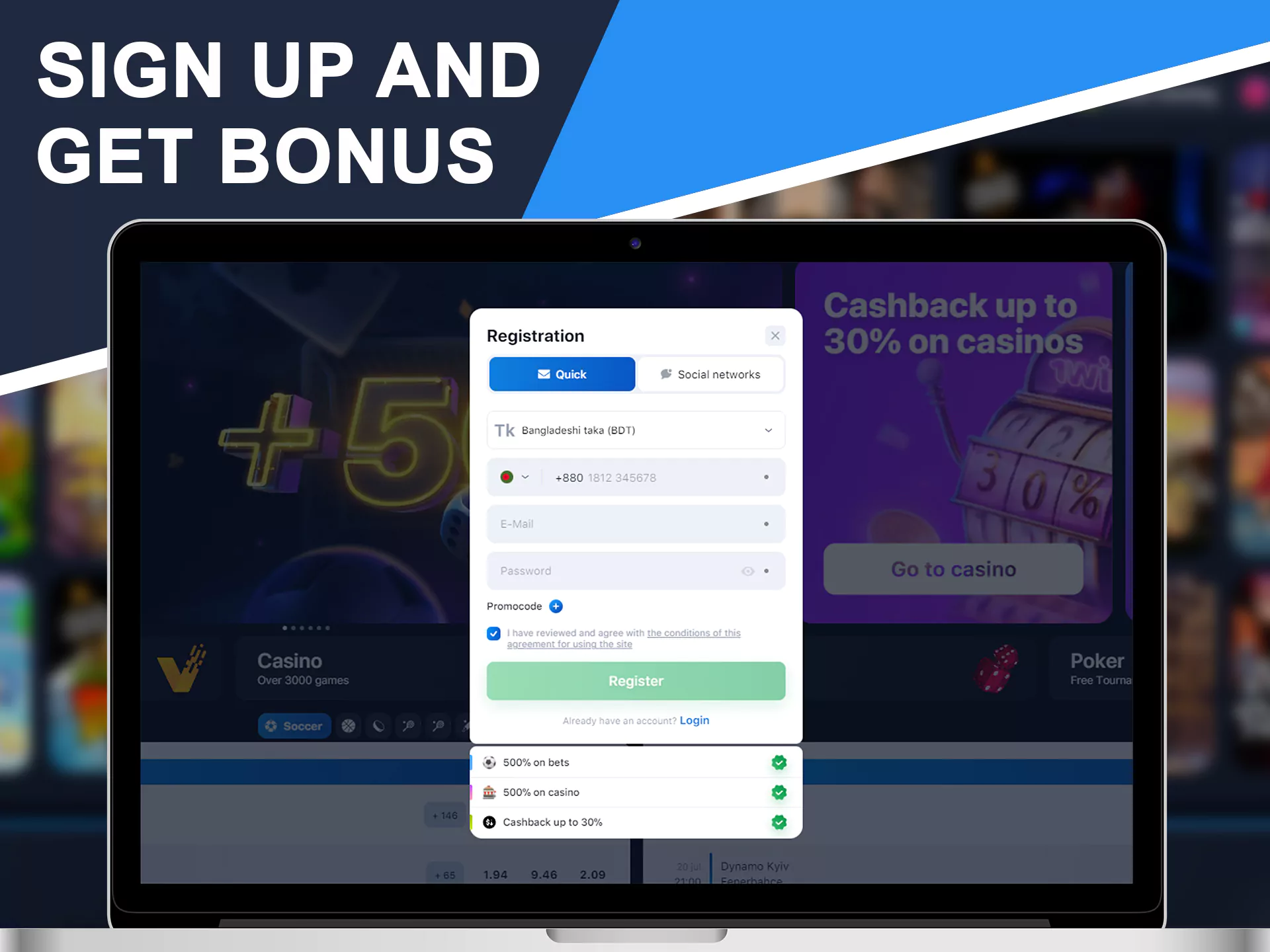 You can get your welcome bonuse after WowBet registration.