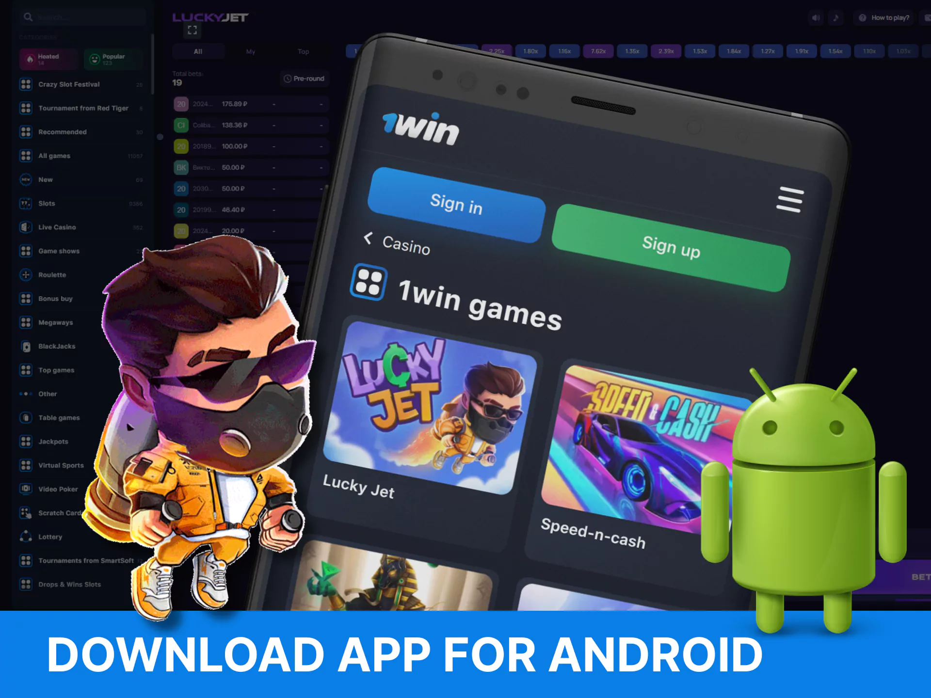 Download and install the app from WOWBet to play Lucky Jet on your Android device.