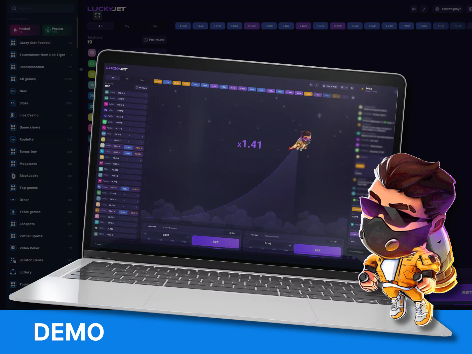 Try playing the demo version of Lucky Jet on WOWBet.