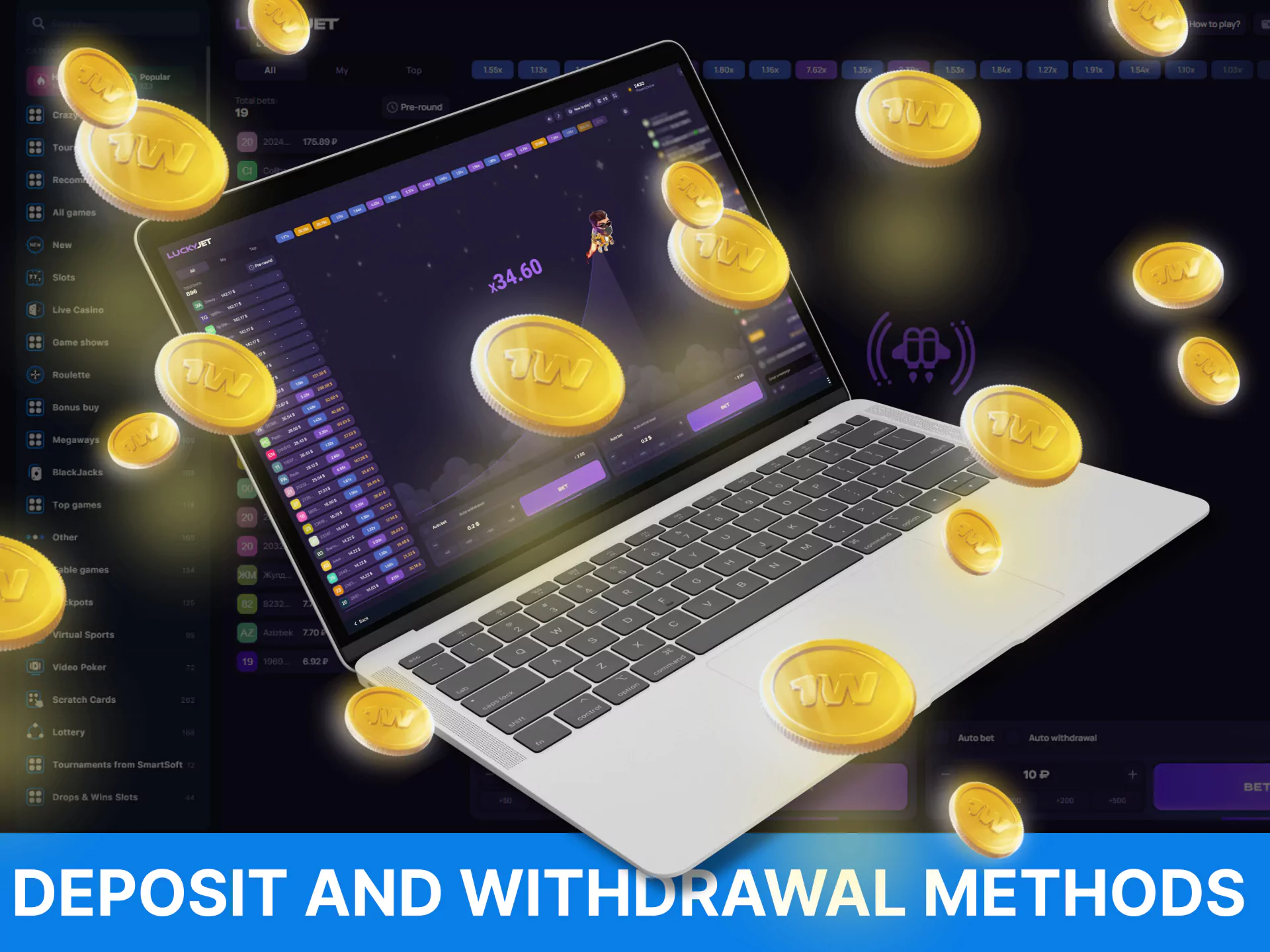 Find out how easy and quickly you can deposit or withdraw your winnings from Lucky Jet in WOWBet.