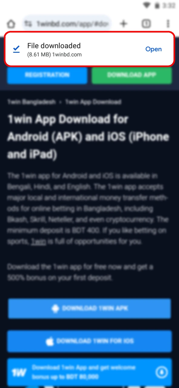 Wait until the WOWBet app is downloaded.