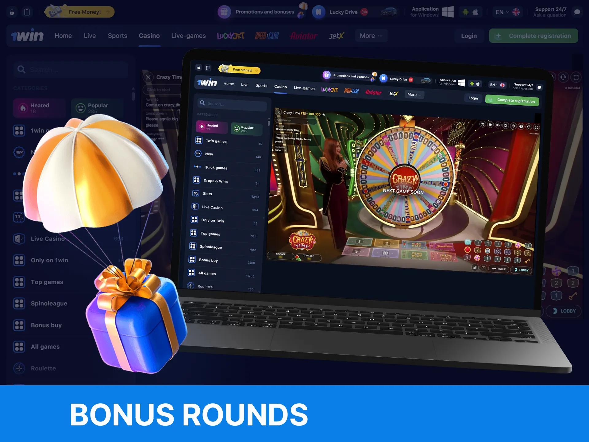 About the bonus rounds in the Crazy Time game at WOWBet Casino.