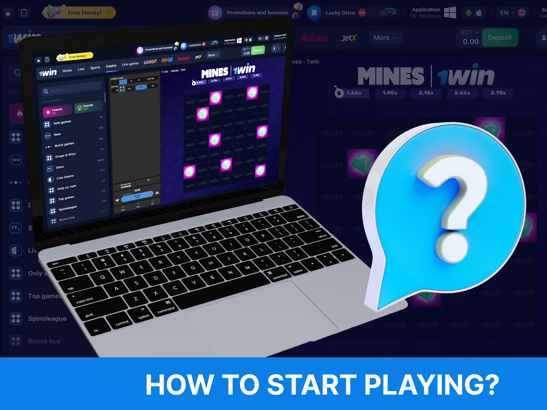 Use simple instructions to start playing the Mines game at WOWBet.