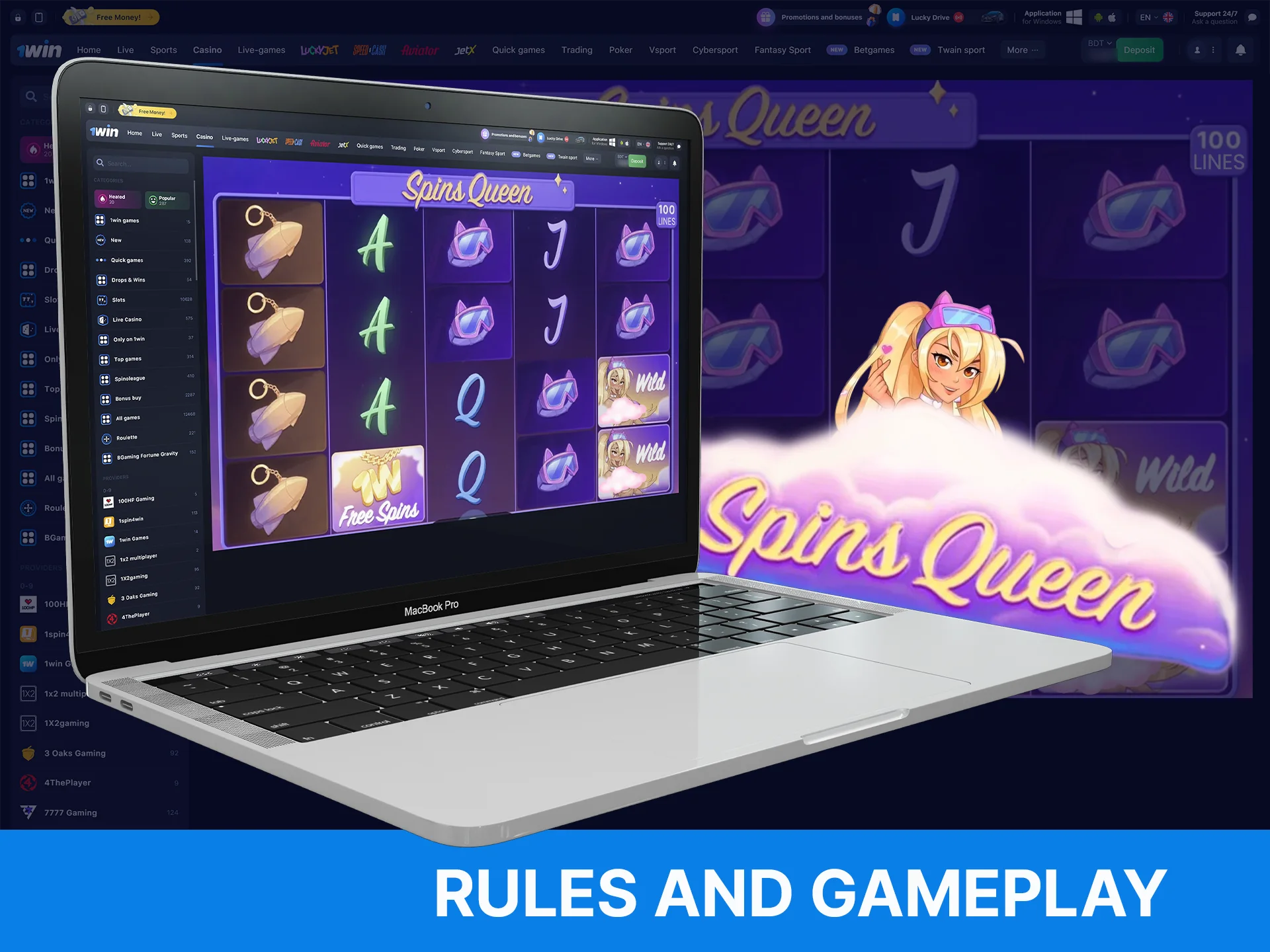 Rules and features of the Spins Queen game from WOWBet.