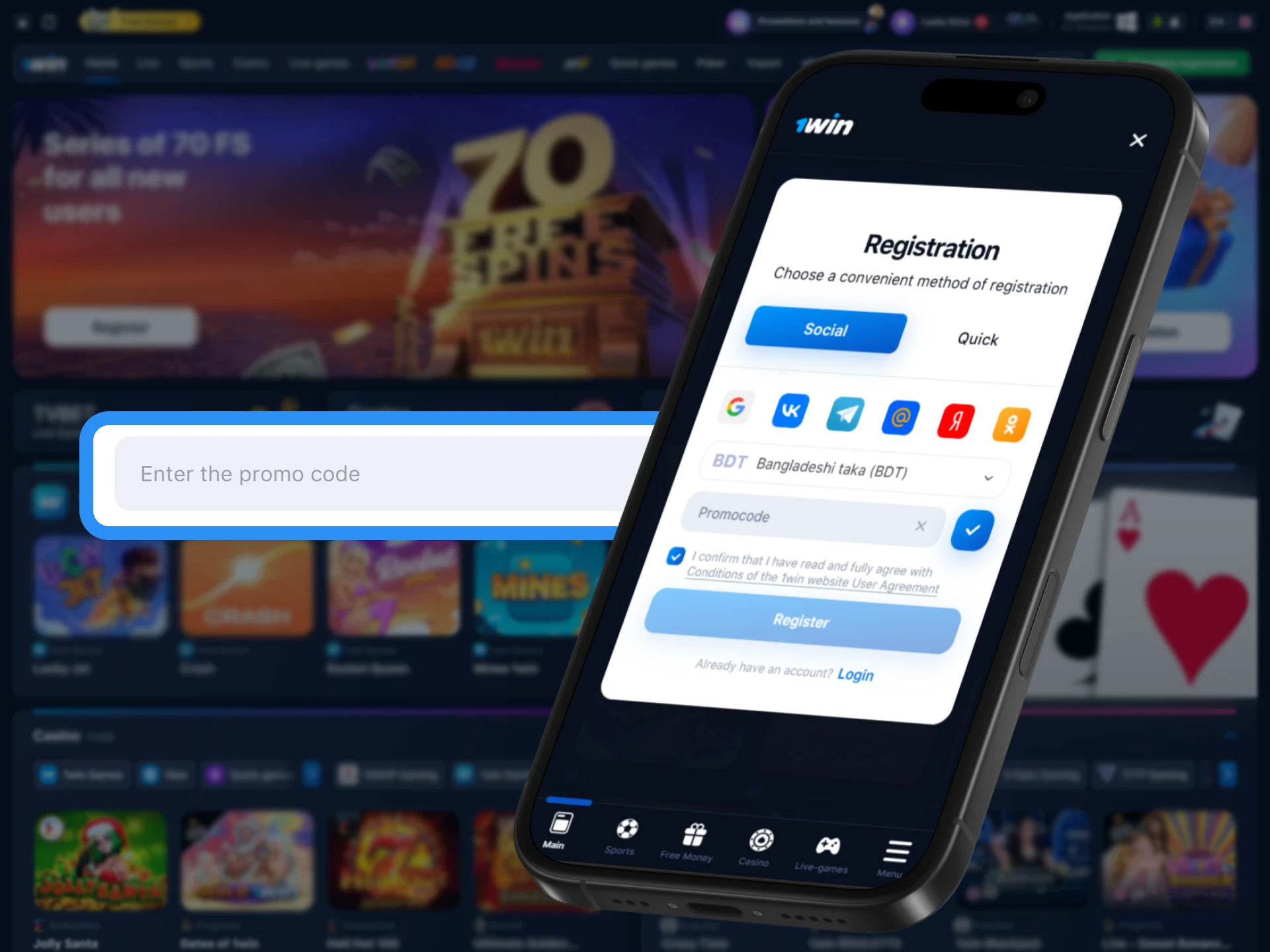 Use the promo code when creating an account on the WowBet app.